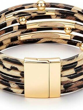 New Leather Print Wrap Bracelet Leopard Print Multi-Layer Trendy Jewelry